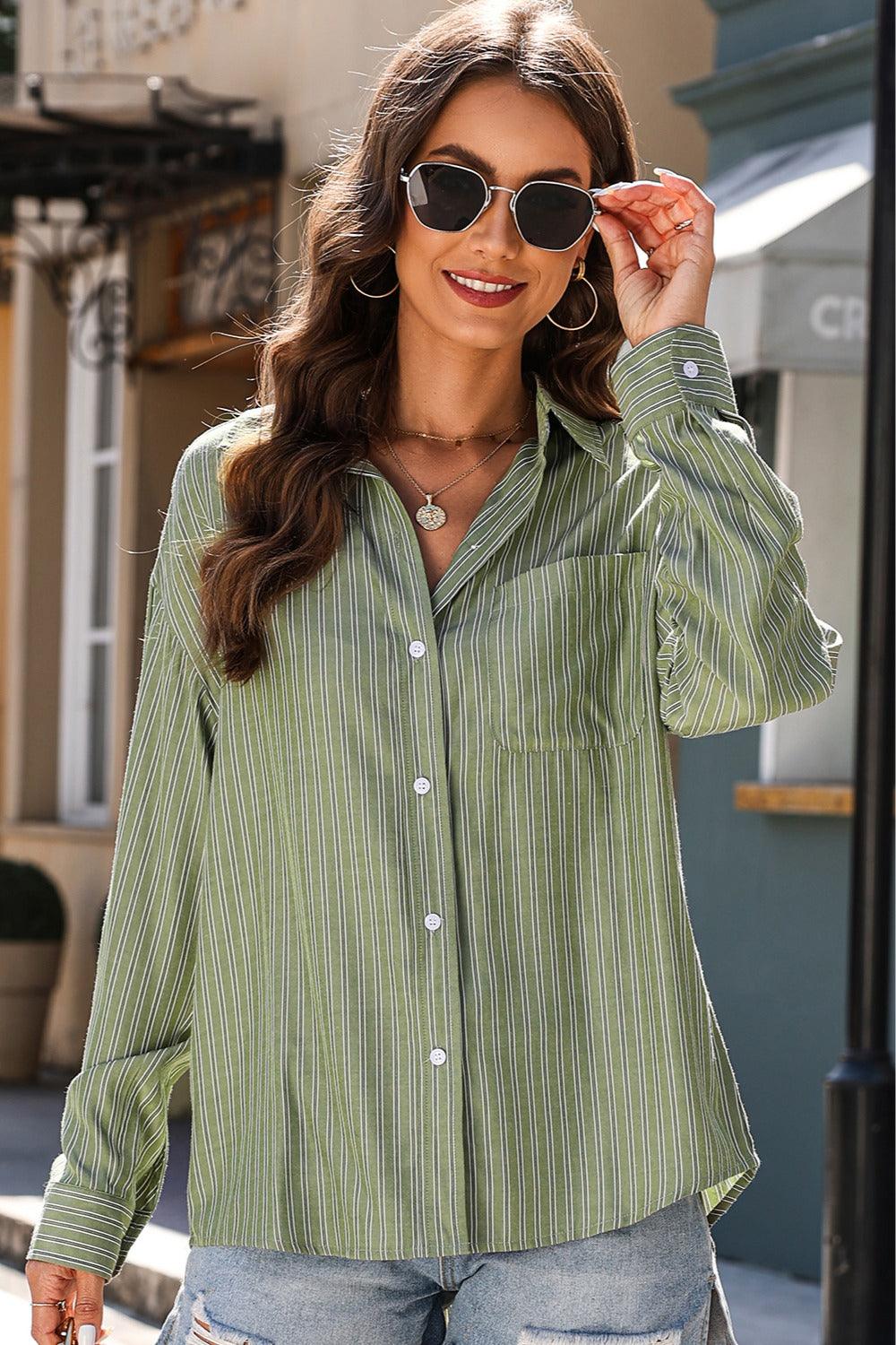 Striped Button Up Long Sleeve Shirt - Bona Fide Fashion