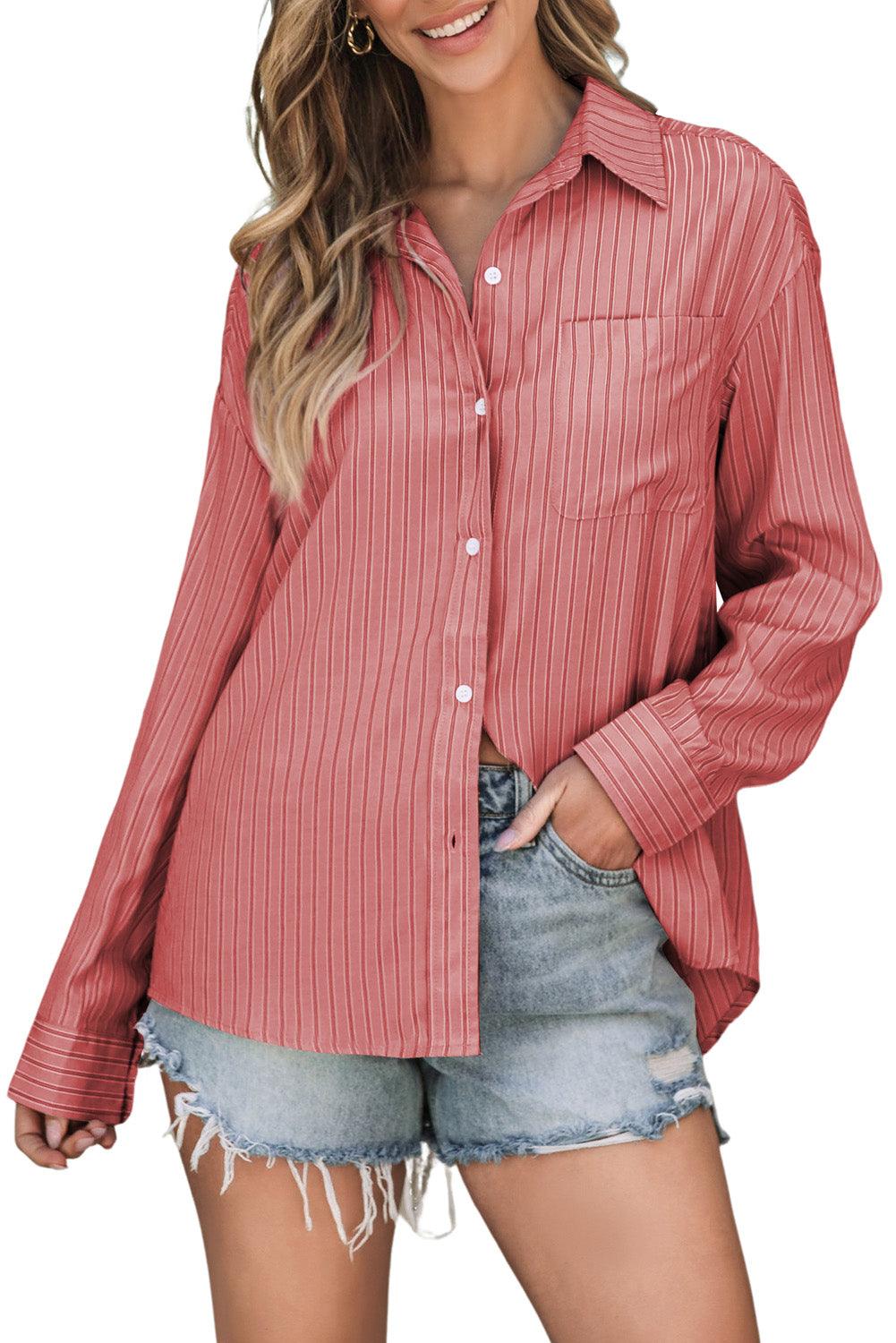 Striped Button Up Long Sleeve Shirt - Bona Fide Fashion