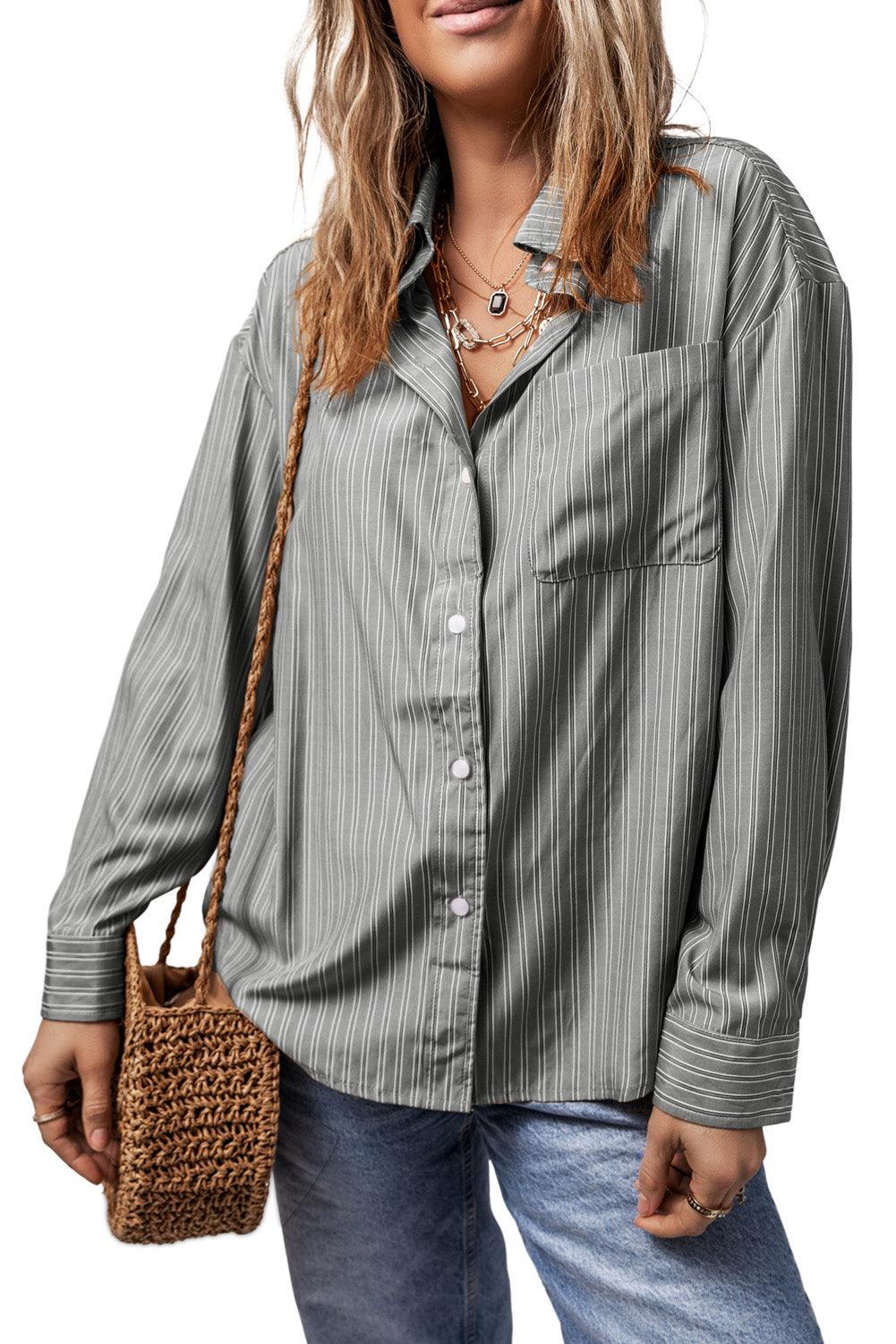 Striped Button Up Long Sleeve Shirt - Bona Fide Fashion