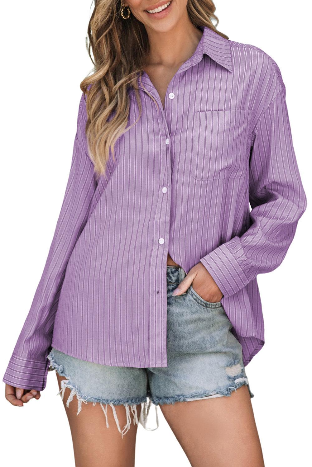 Striped Button Up Long Sleeve Shirt - Bona Fide Fashion