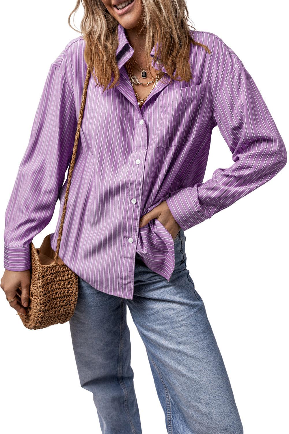 Striped Button Up Long Sleeve Shirt - Bona Fide Fashion