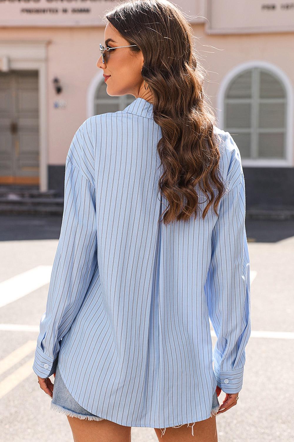 Striped Button Up Long Sleeve Shirt - Bona Fide Fashion