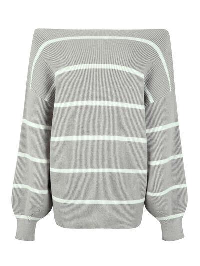 Striped Dropped Shoulder Pullover Sweater - Bona Fide Fashion