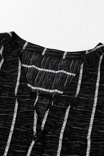 Striped Notched Long Sleeve Shirt - Bona Fide Fashion