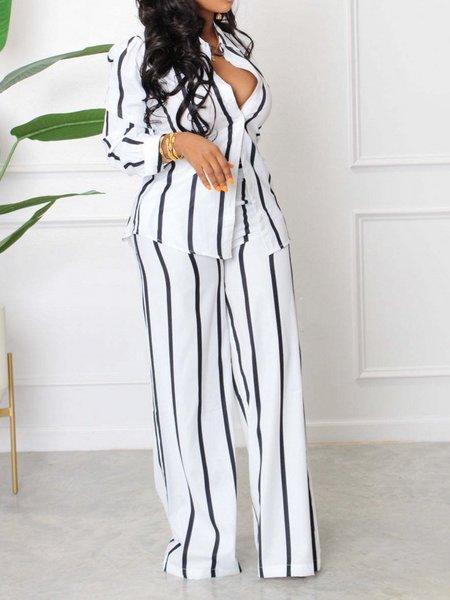 Striped Printed Long-Sleeved Shirt And Trousers Two-Piece Set HKK75FLZHN - Bona Fide Fashion