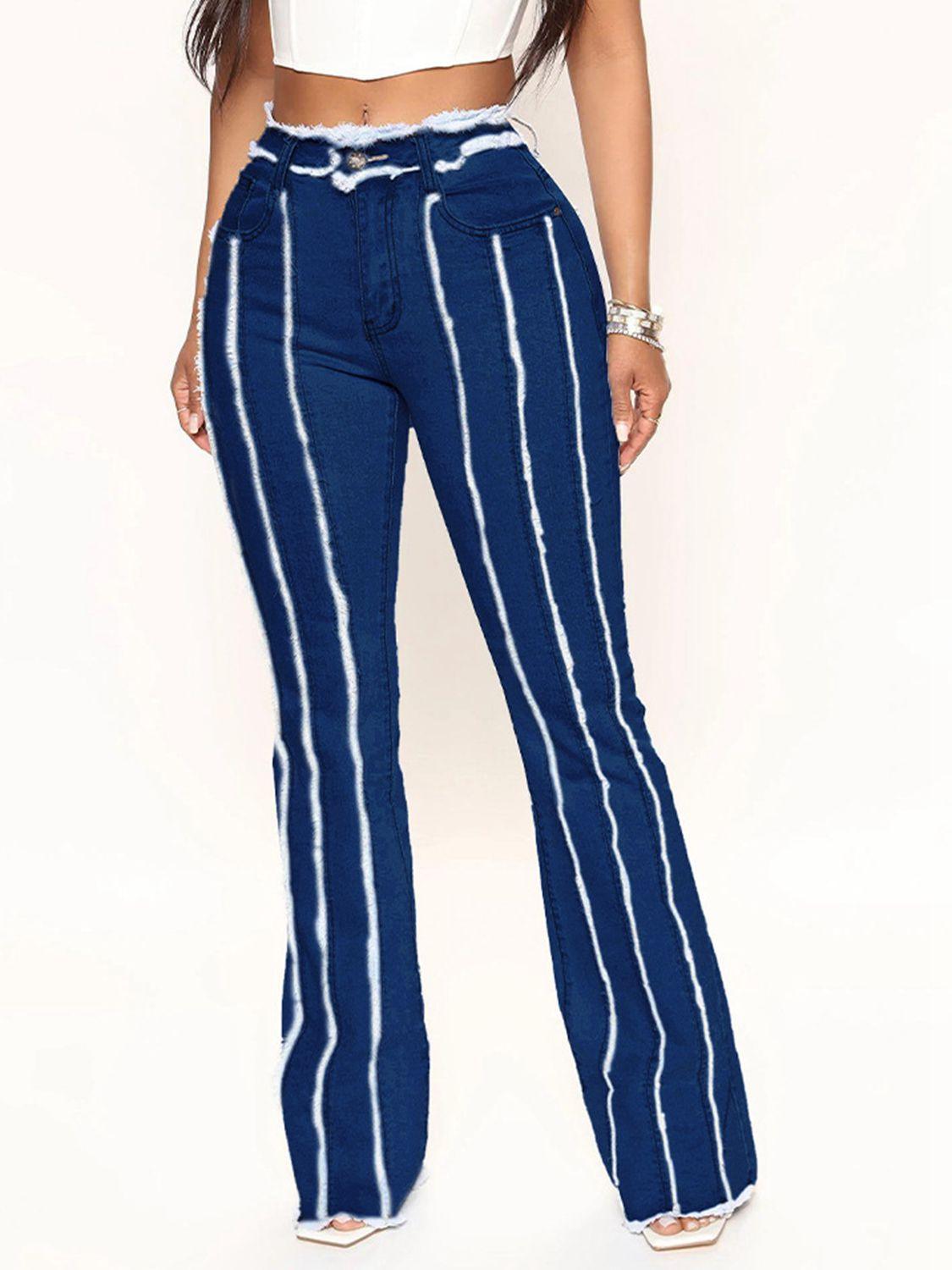 Striped Raw Hem Jeans - Bona Fide Fashion