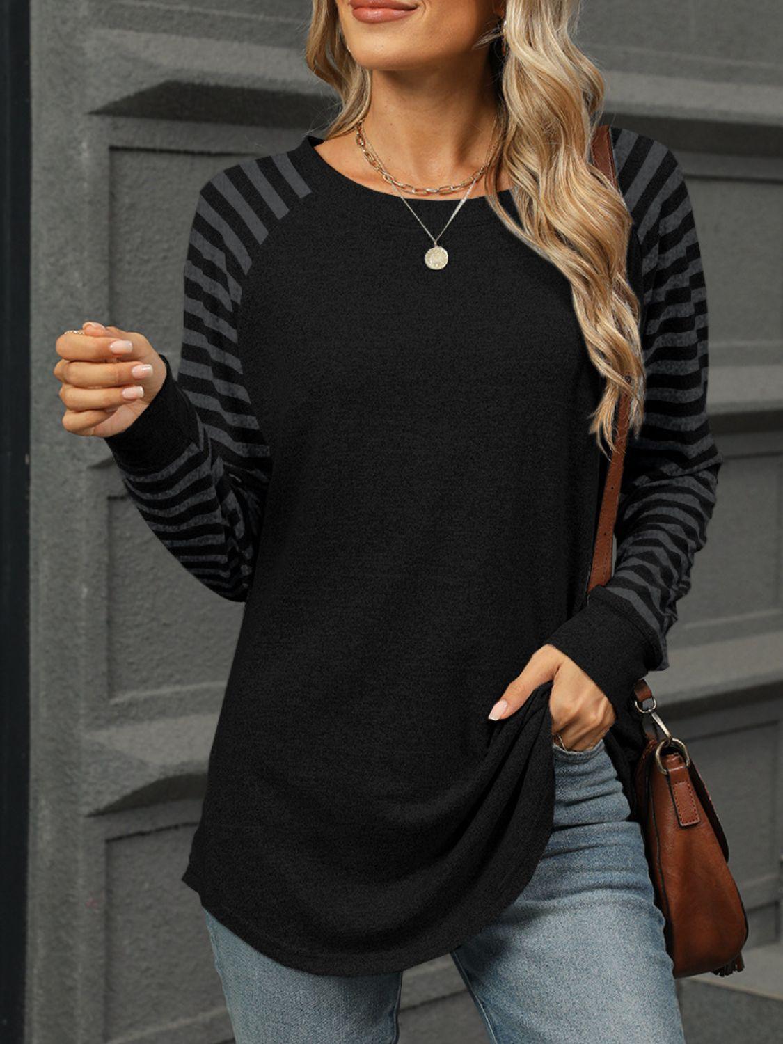 Striped Round Neck Long Sleeve T-Shirt - Bona Fide Fashion