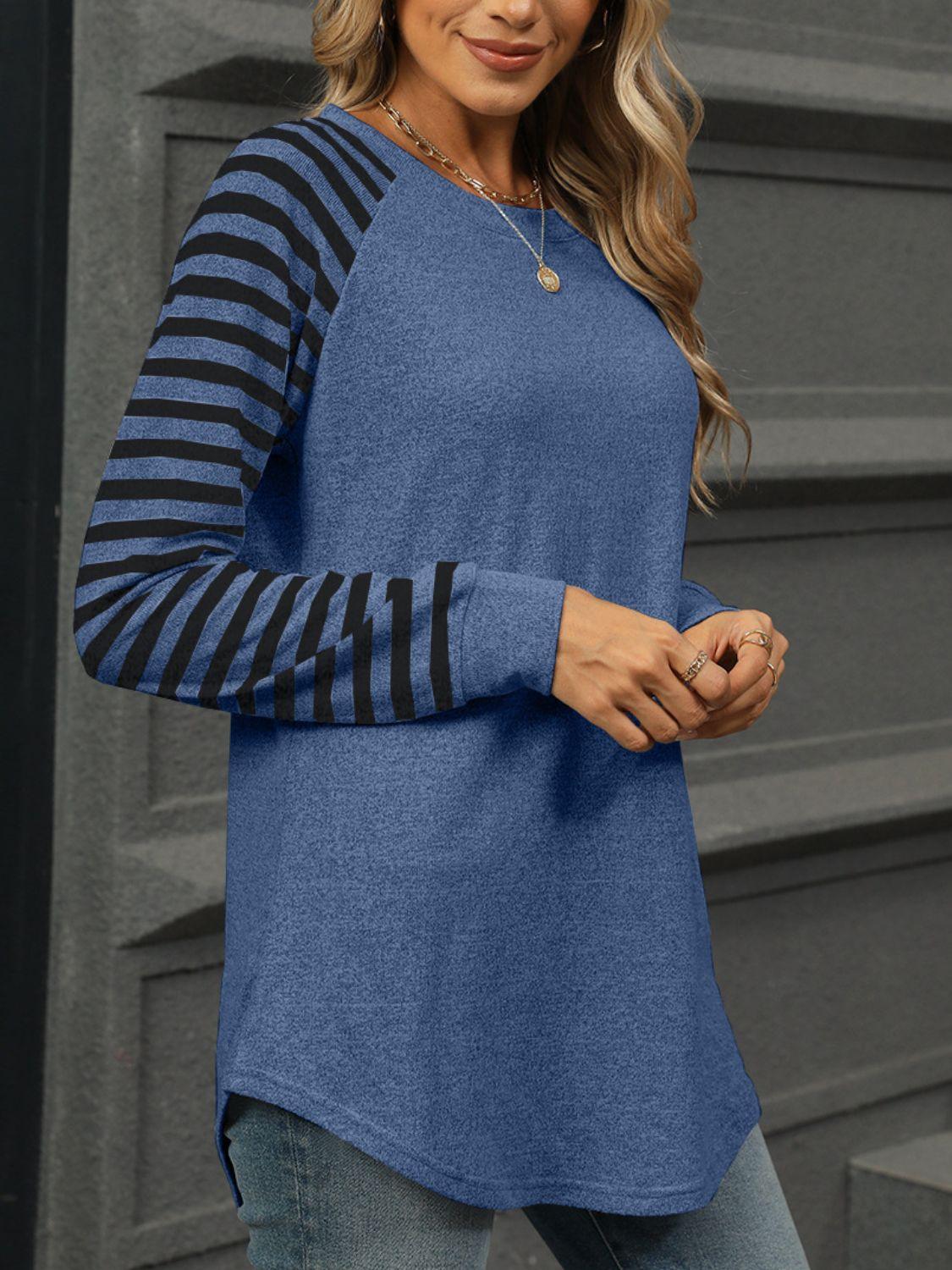 Striped Round Neck Long Sleeve T-Shirt - Bona Fide Fashion