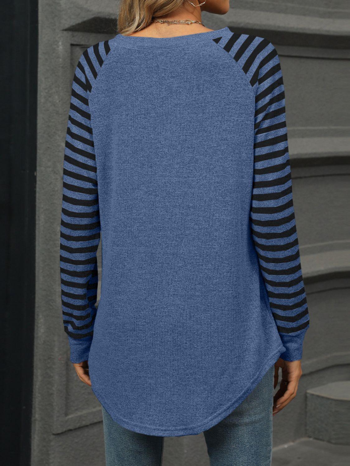 Striped Round Neck Long Sleeve T-Shirt - Bona Fide Fashion