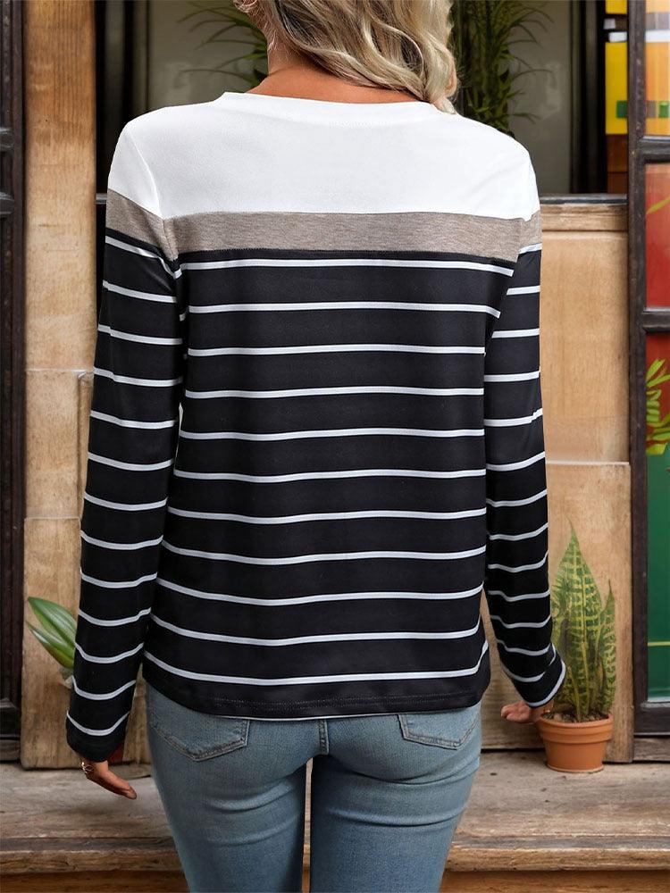 Striped Round Neck Long Sleeve T-Shirt - Bona Fide Fashion