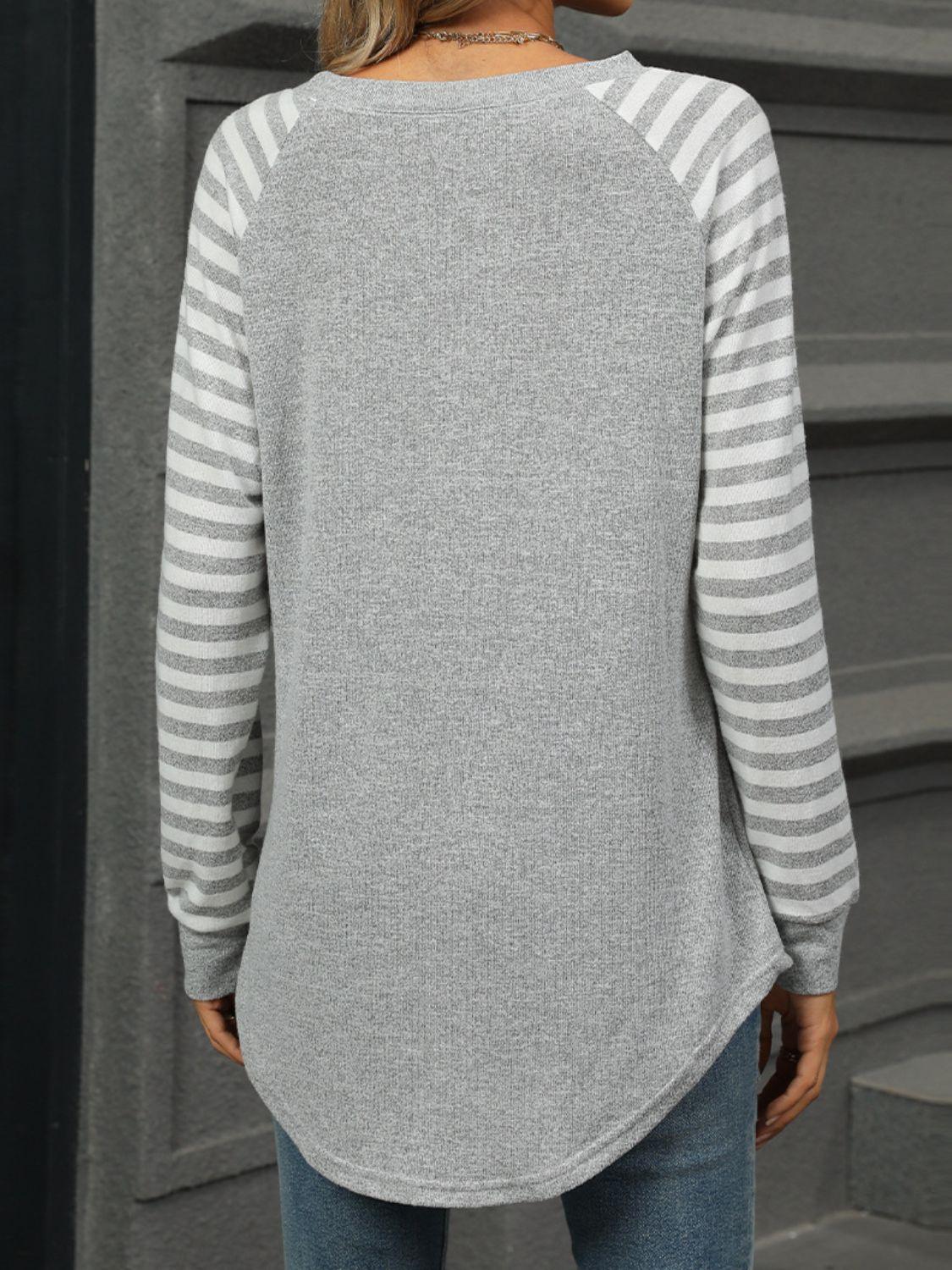 Striped Round Neck Long Sleeve T-Shirt - Bona Fide Fashion