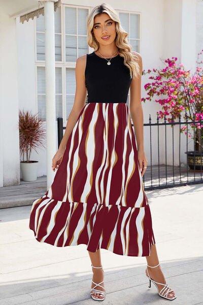 Striped Round Neck Sleeveless Midi Dress - Bona Fide Fashion