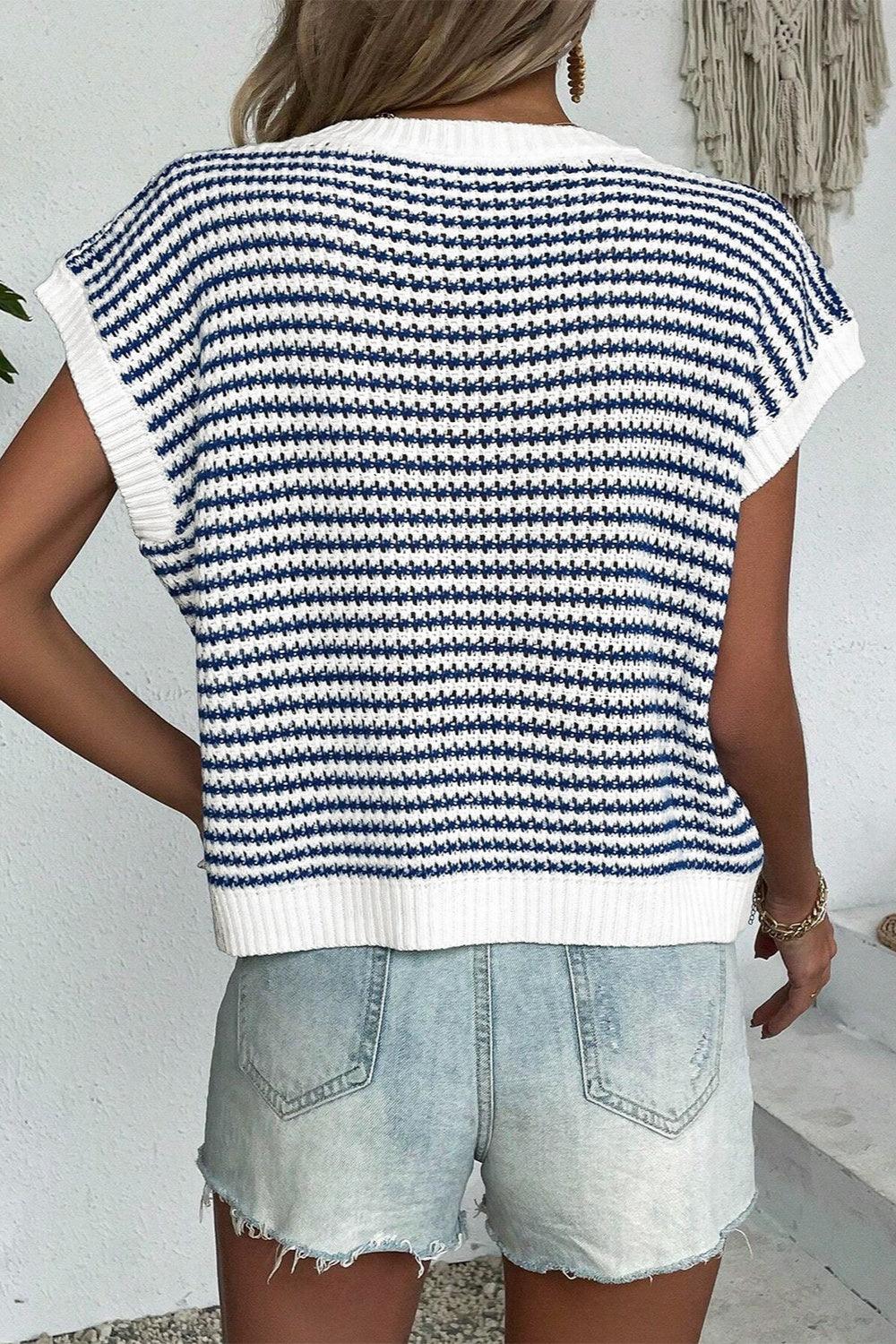 Striped Round Neck Sweater Vest - Bona Fide Fashion