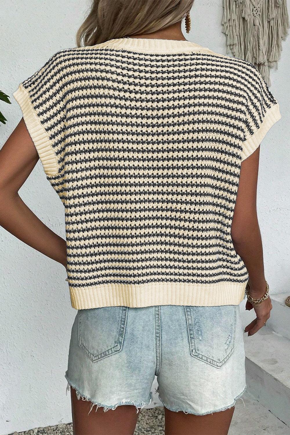 Striped Round Neck Sweater Vest - Bona Fide Fashion