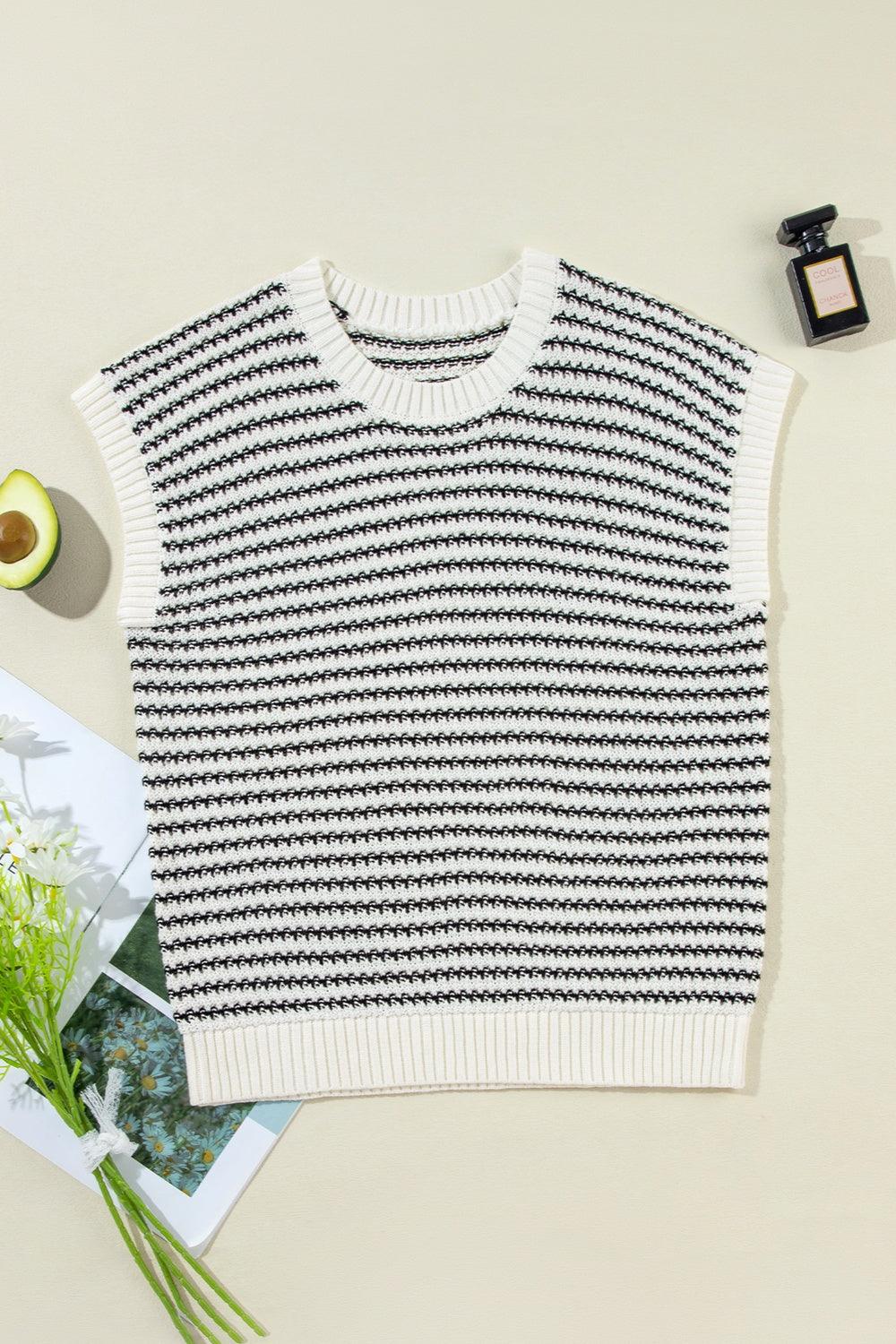 Striped Round Neck Sweater Vest - Bona Fide Fashion