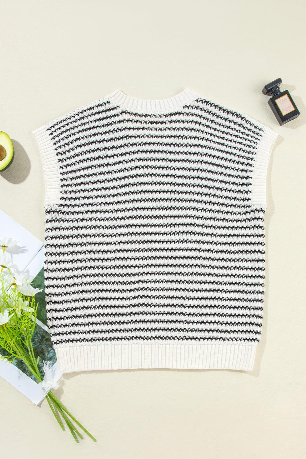 Striped Round Neck Sweater Vest - Bona Fide Fashion