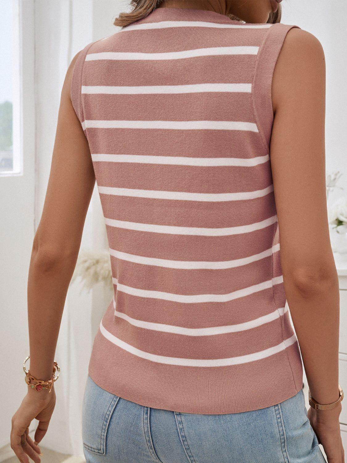 Striped V-Neck Knit Tank - Bona Fide Fashion