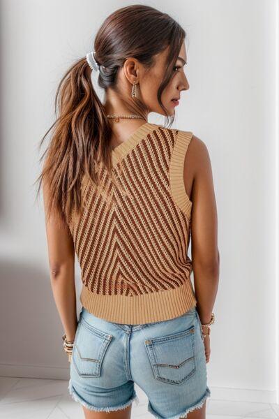 Striped V-Neck Sweater Vest - Bona Fide Fashion