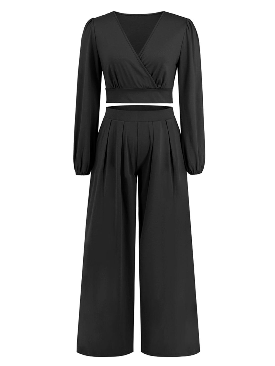 Surplice Top and Wide Leg Pants Set - Bona Fide Fashion