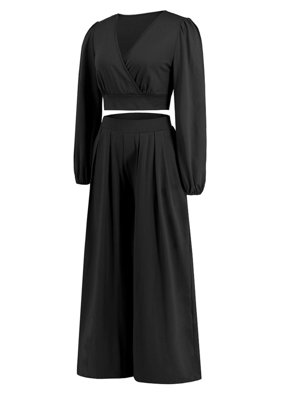 Surplice Top and Wide Leg Pants Set - Bona Fide Fashion