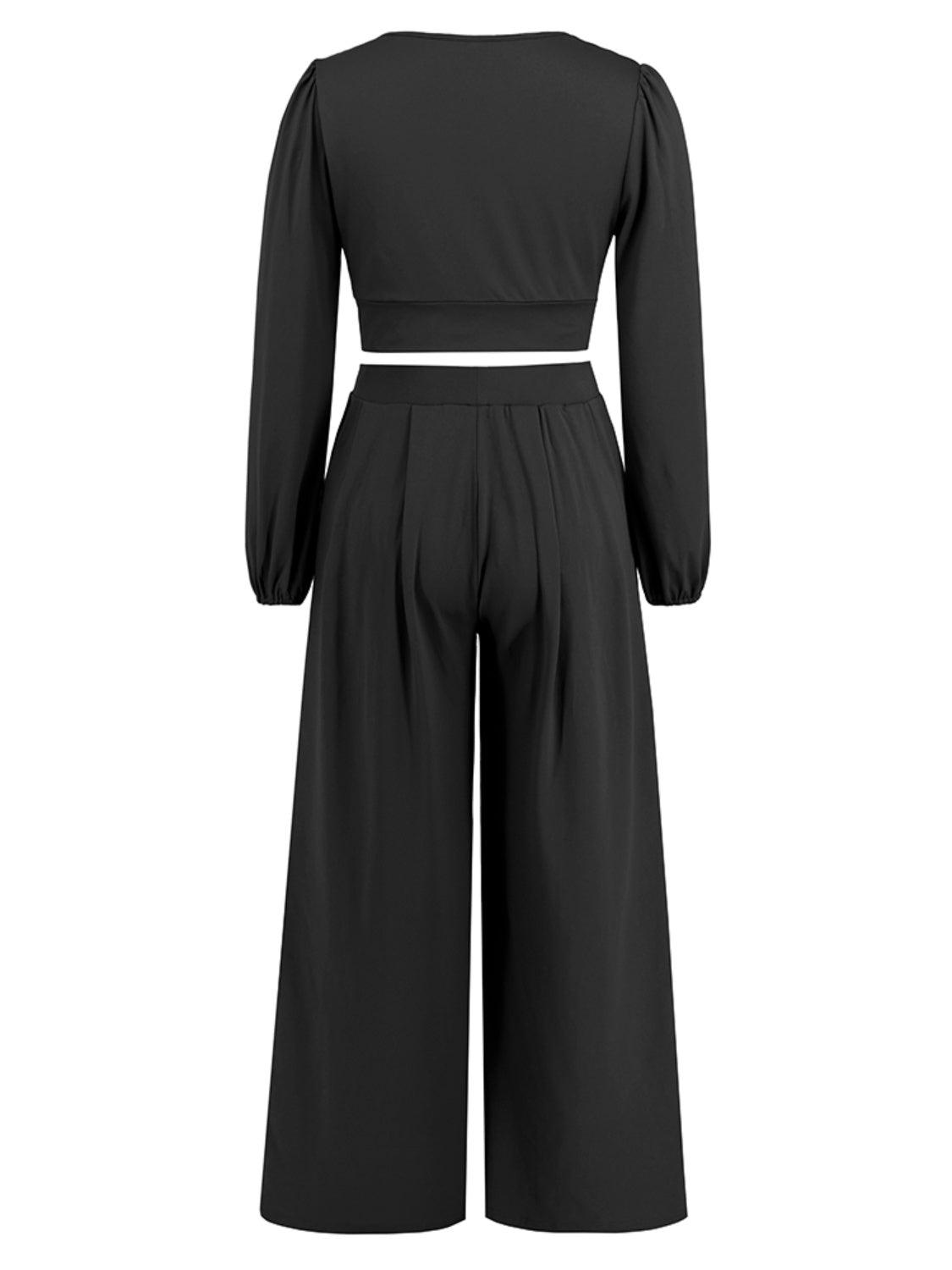 Surplice Top and Wide Leg Pants Set - Bona Fide Fashion