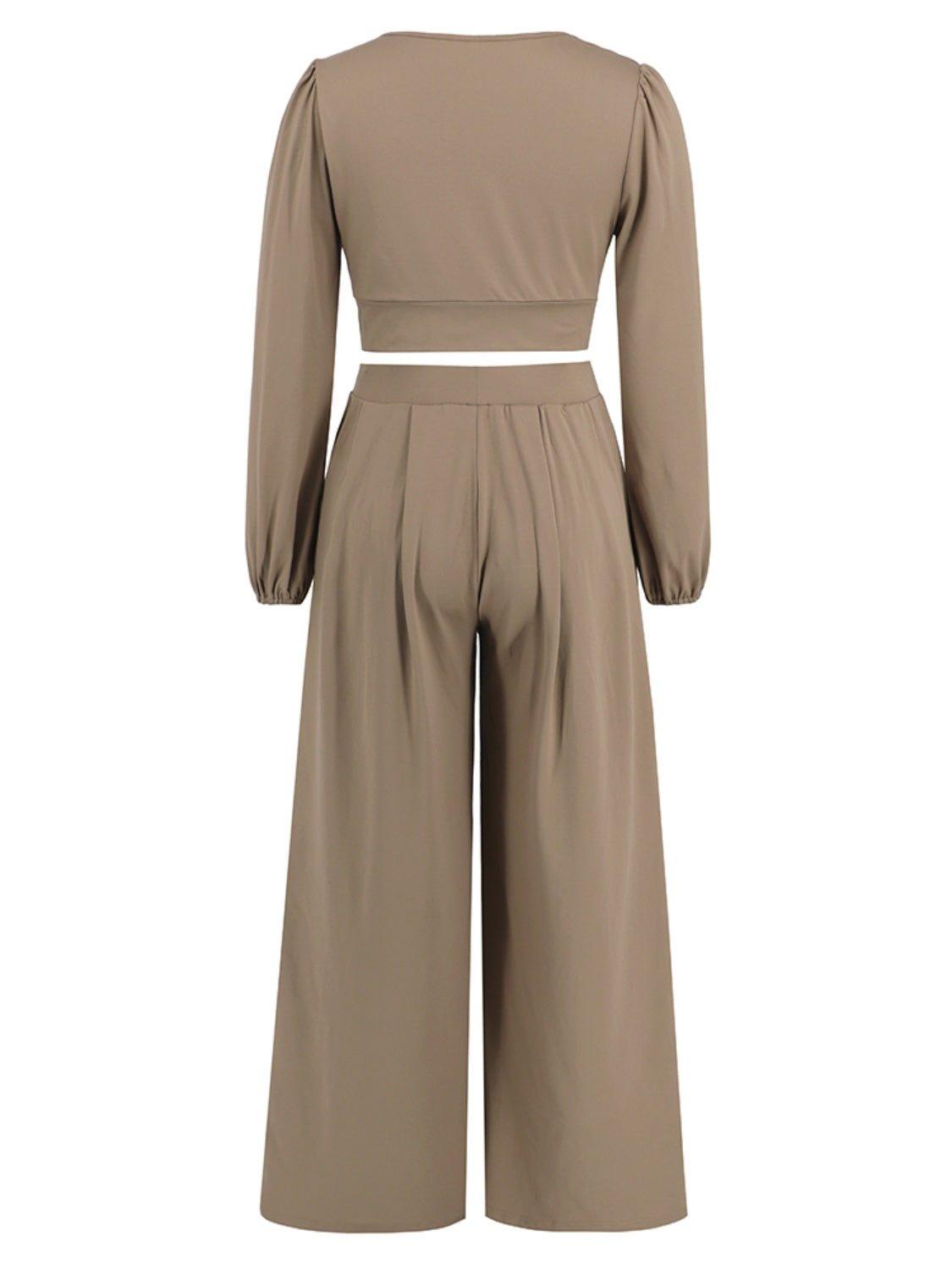 Surplice Top and Wide Leg Pants Set - Bona Fide Fashion