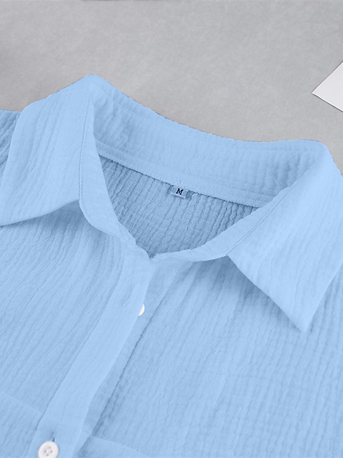 Texture Button Up Long Sleeve Shirt and Pants Set - Bona Fide Fashion