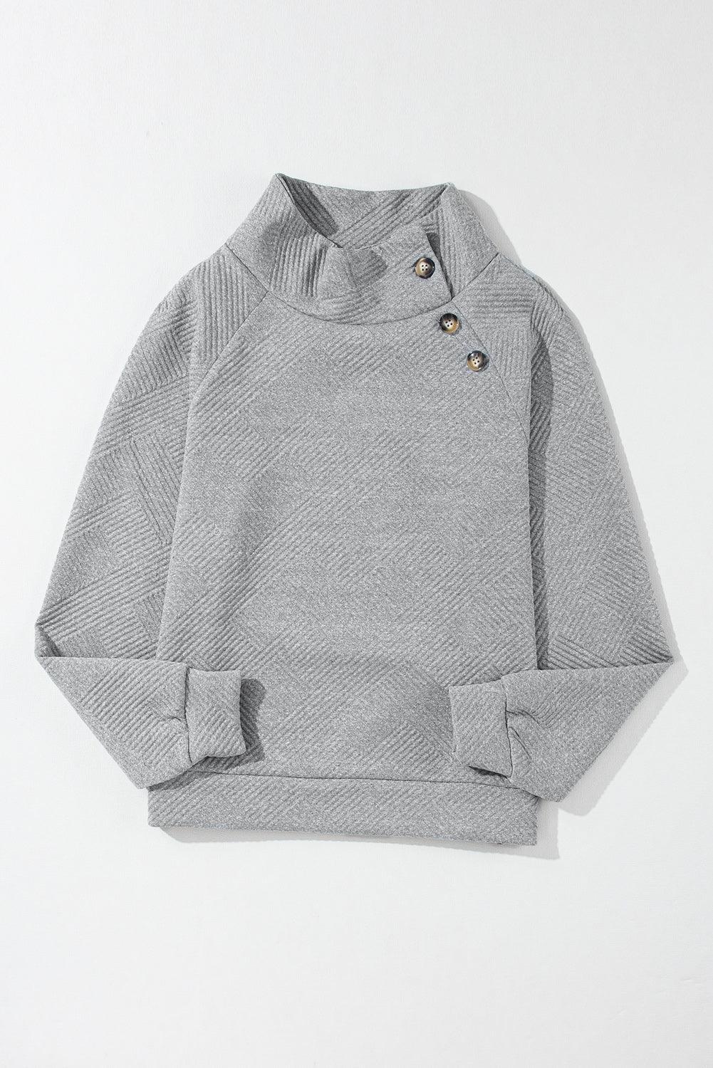 Textured Turtleneck Long Sleeve Sweatshirt - Bona Fide Fashion