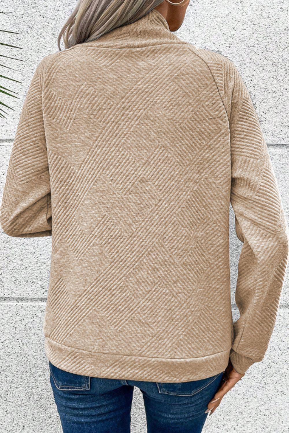 Textured Turtleneck Long Sleeve Sweatshirt - Bona Fide Fashion