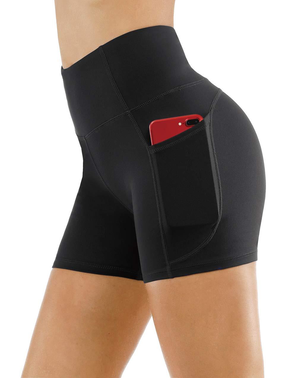 THE GYM PEOPLE High Waist Yoga Shorts for Women Tummy Control Fitness Athletic Workout Running Shorts with Deep Pockets (X-Large, Black) - Bona Fide Fashion