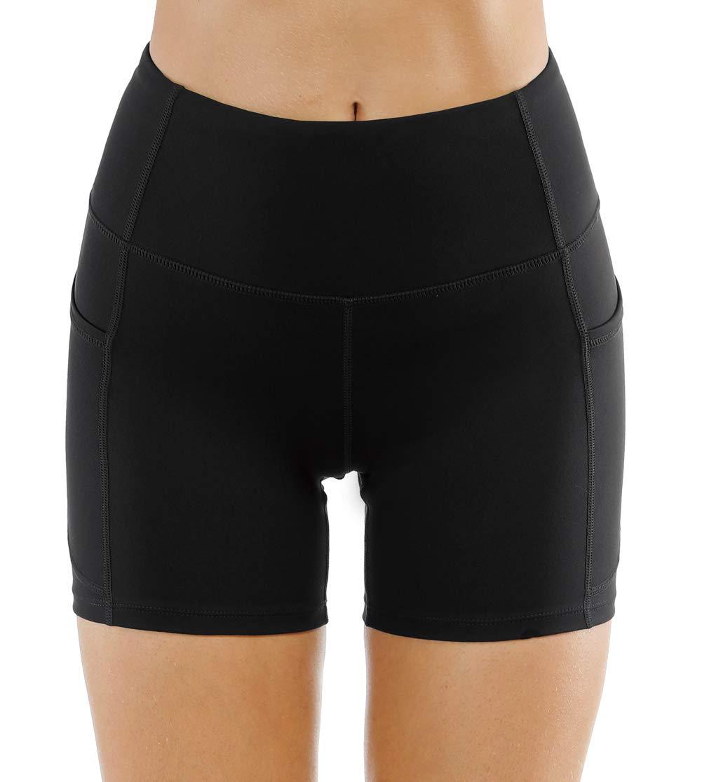 THE GYM PEOPLE High Waist Yoga Shorts for Women Tummy Control Fitness Athletic Workout Running Shorts with Deep Pockets (X-Large, Black) - Bona Fide Fashion