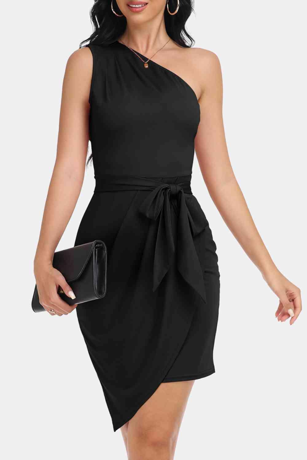 Tie Front One-Shoulder Sleeveless Dress - Bona Fide Fashion