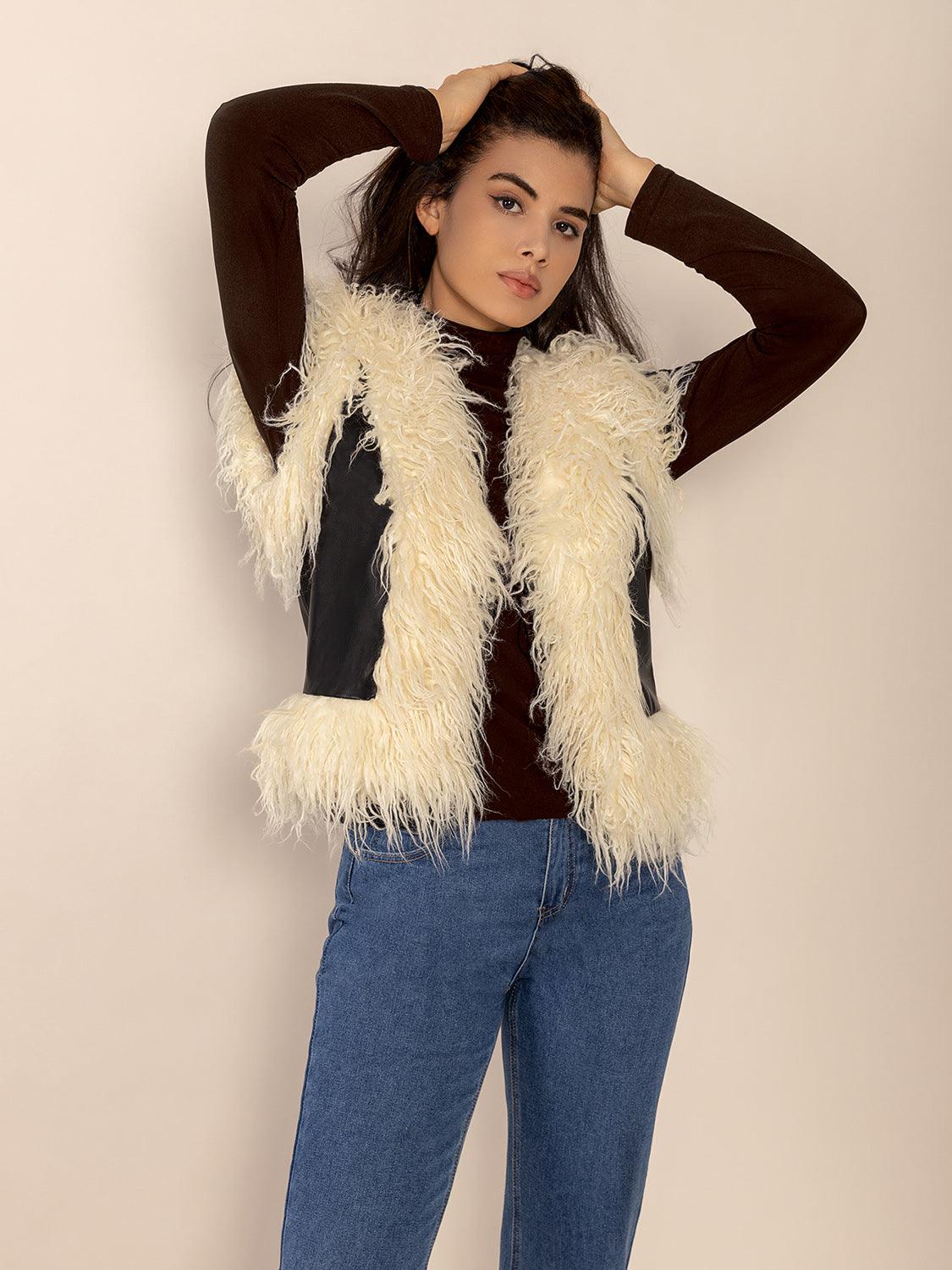 Tied Fringe Contrast Vest - Bona Fide Fashion