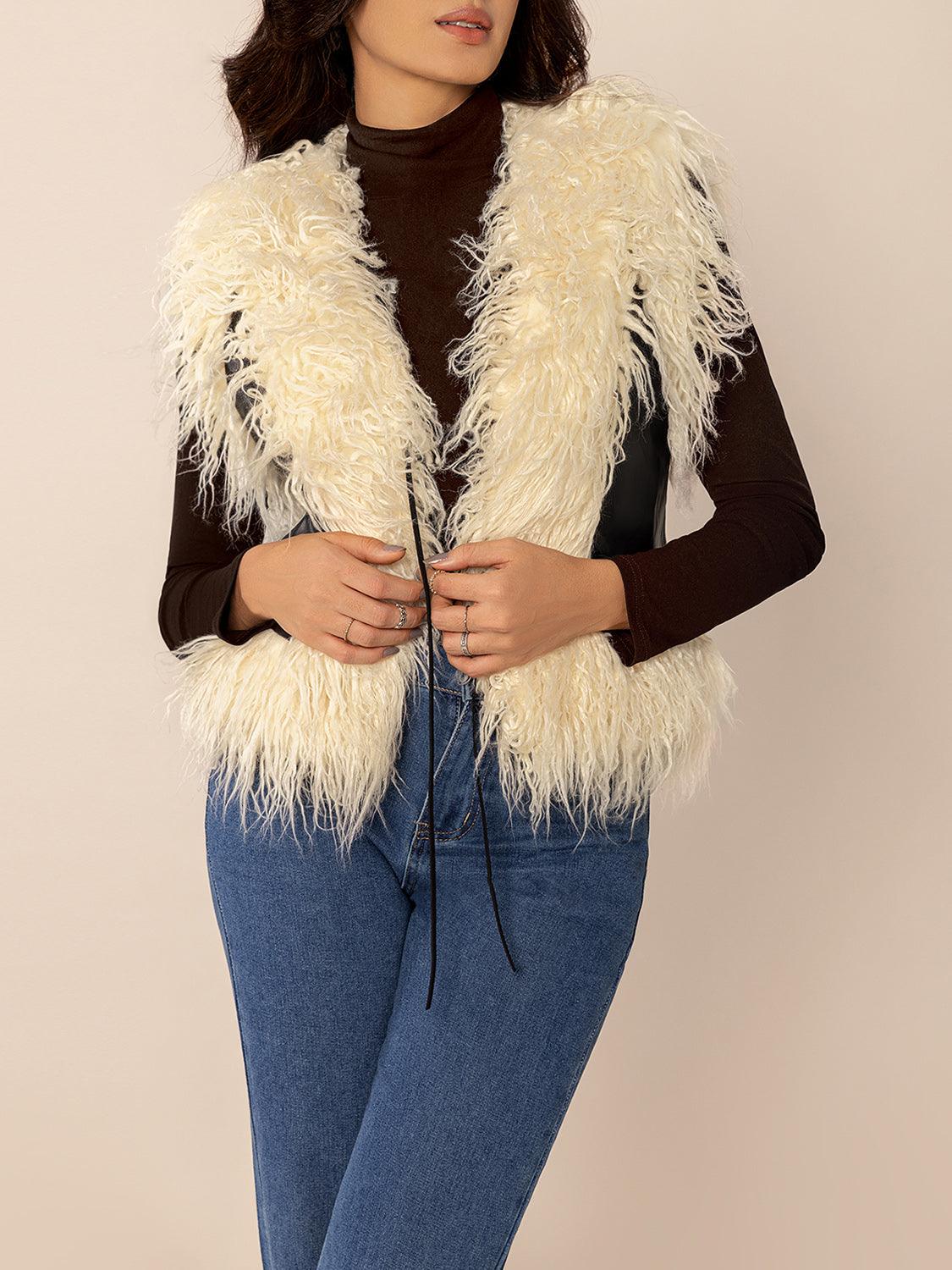 Tied Fringe Contrast Vest - Bona Fide Fashion