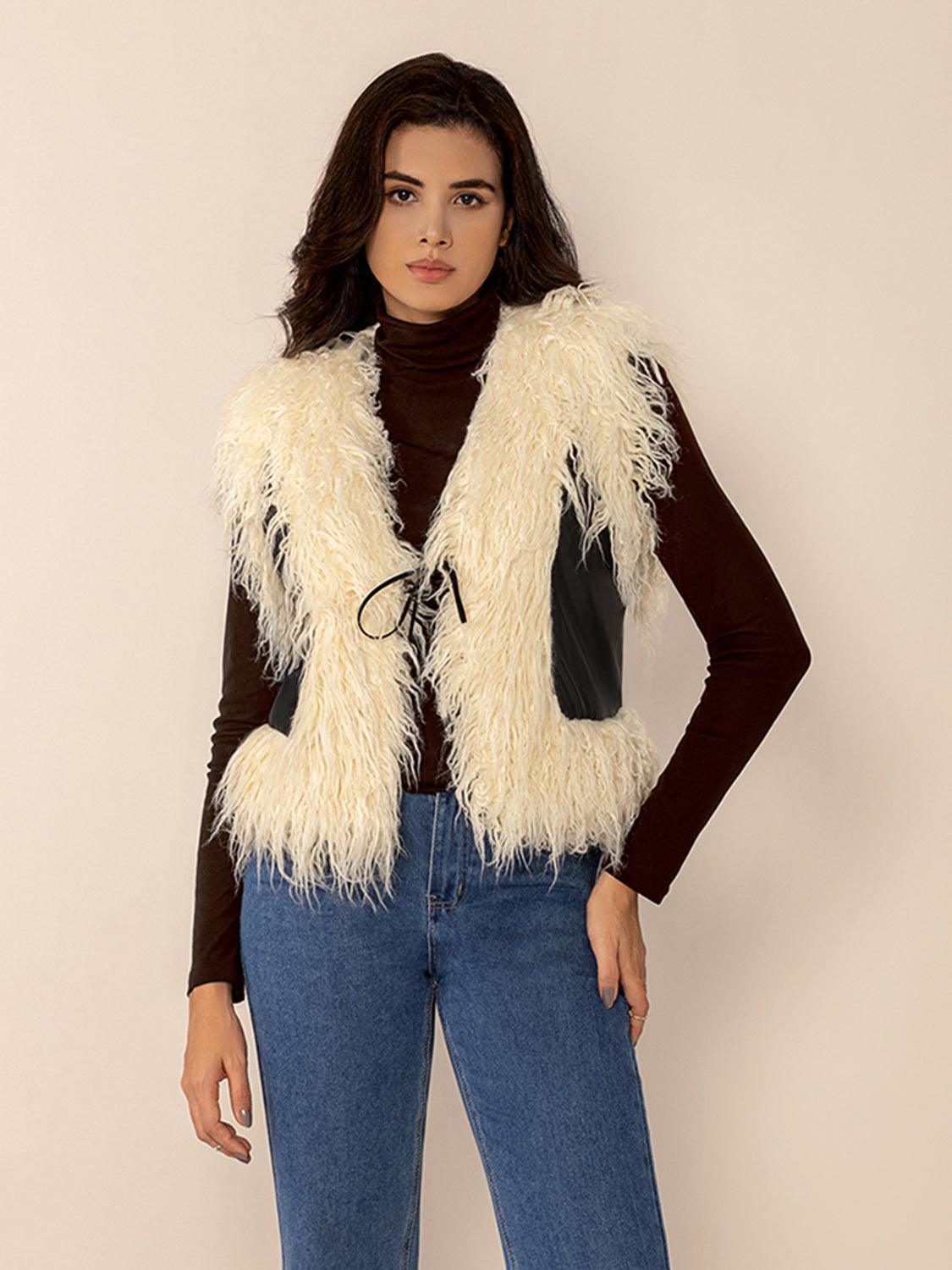 Tied Fringe Contrast Vest - Bona Fide Fashion