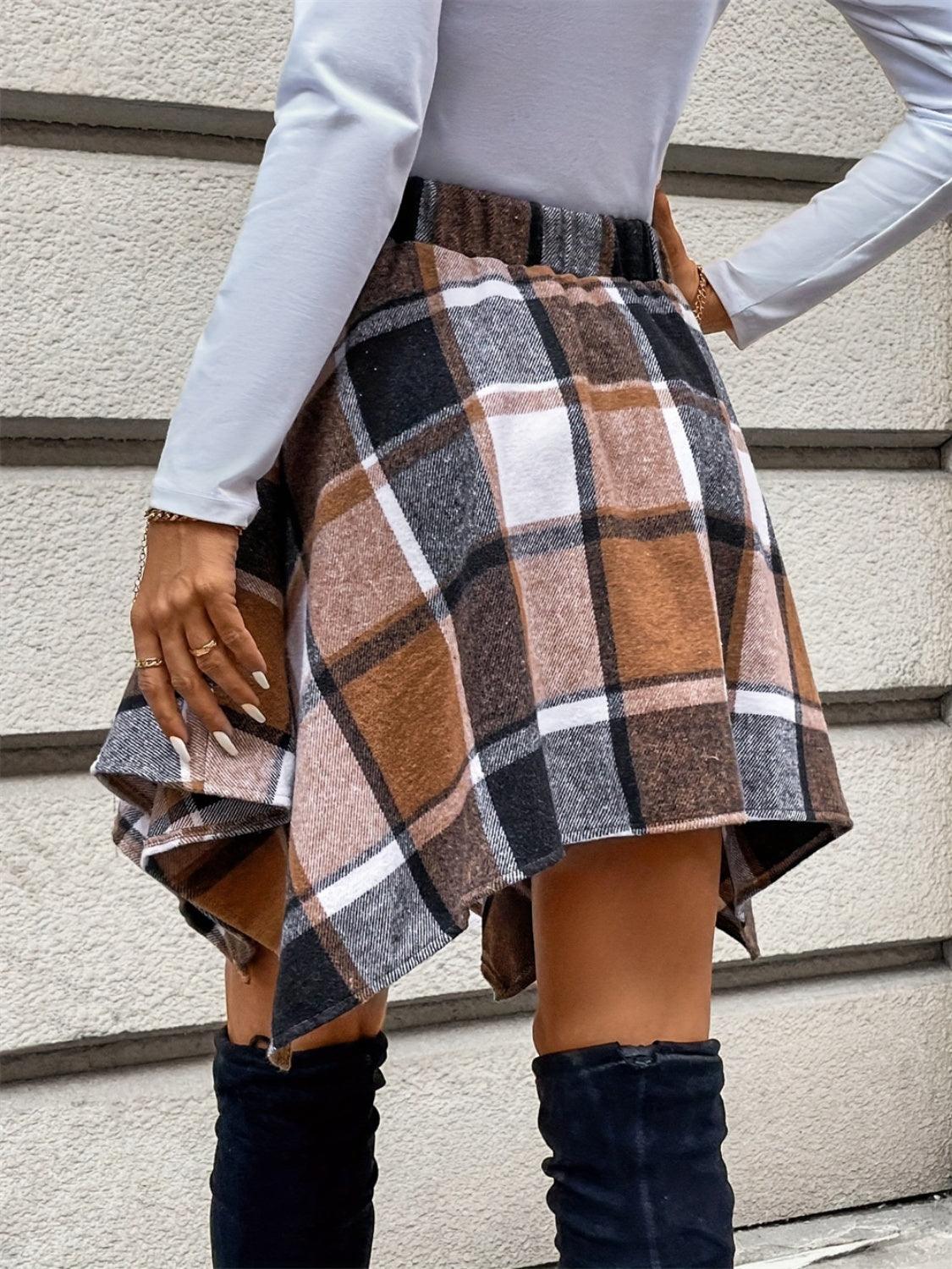 Tied Plaid Asymmetrical Hem Skirt - Bona Fide Fashion