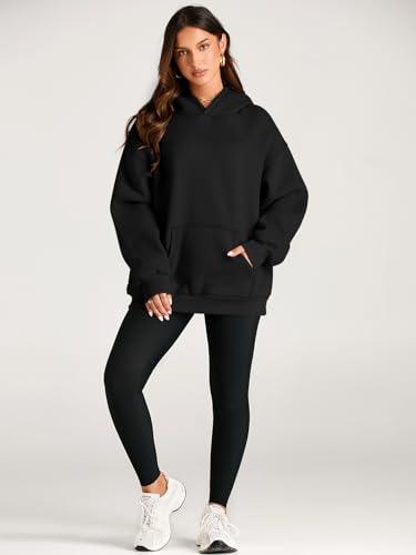 Trendy Queen Oversized Hoodies for Women Fall Clothes 2023 Cute Sweatshirts Fleece Long Sleeve T Shirts Sweaters Loose Fit Tops Casual Pullover Fashion Winter Y2k Tops Black - Bona Fide Fashion