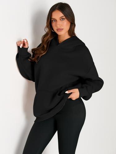 Trendy Queen Oversized Hoodies for Women Fall Clothes 2023 Cute Sweatshirts Fleece Long Sleeve T Shirts Sweaters Loose Fit Tops Casual Pullover Fashion Winter Y2k Tops Black - Bona Fide Fashion