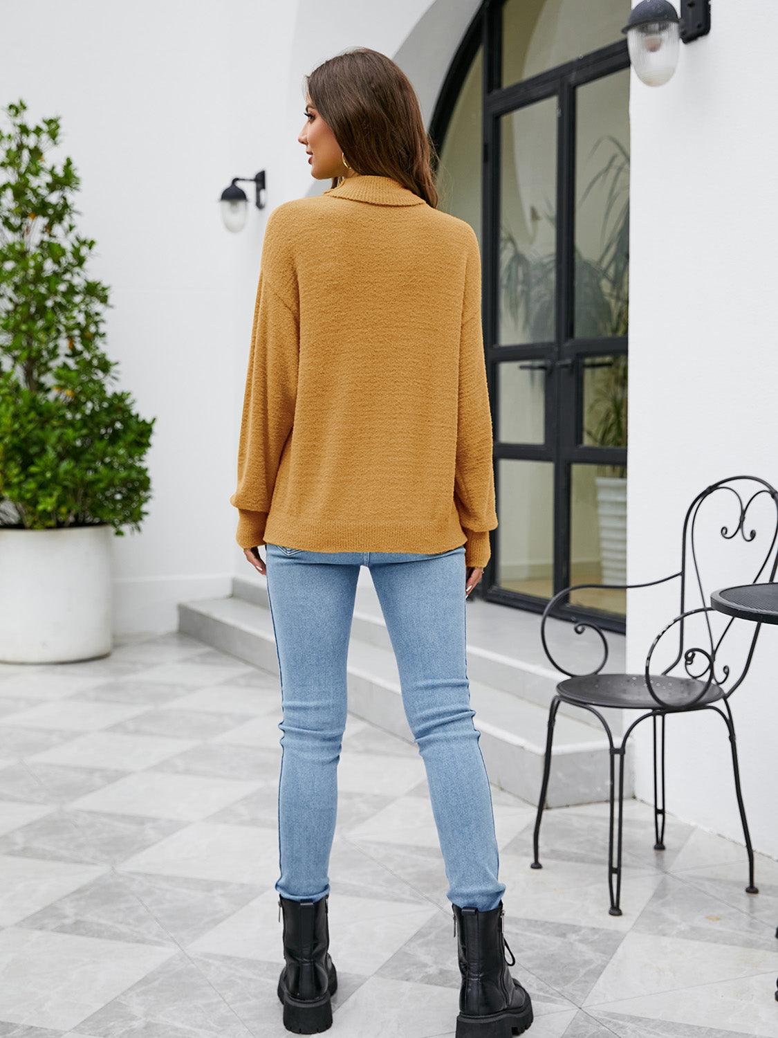 Turtleneck Dropped Shoulder Sweater - Bona Fide Fashion