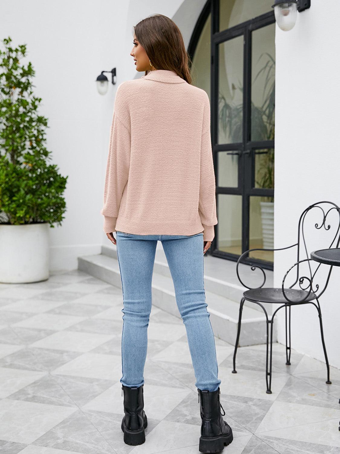 Turtleneck Dropped Shoulder Sweater - Bona Fide Fashion