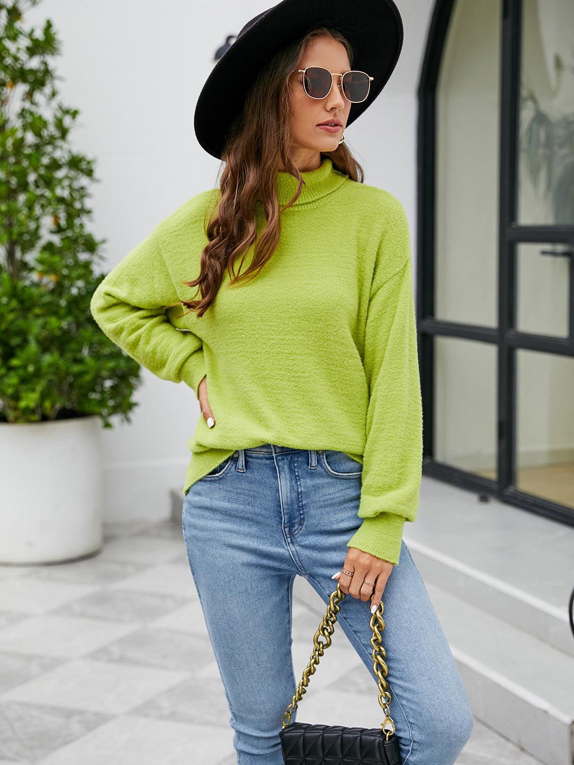 Turtleneck Dropped Shoulder Sweater - Bona Fide Fashion