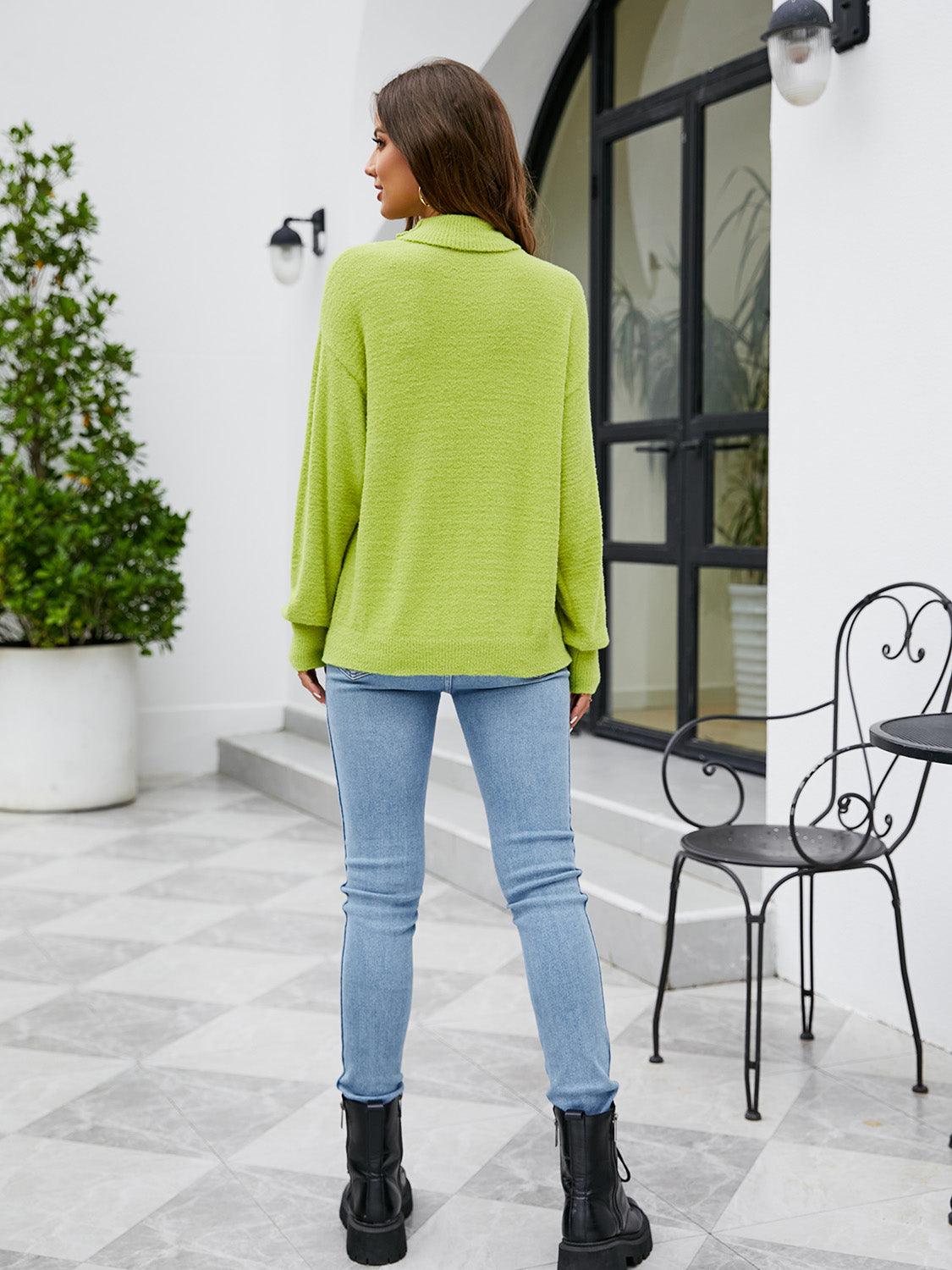 Turtleneck Dropped Shoulder Sweater - Bona Fide Fashion