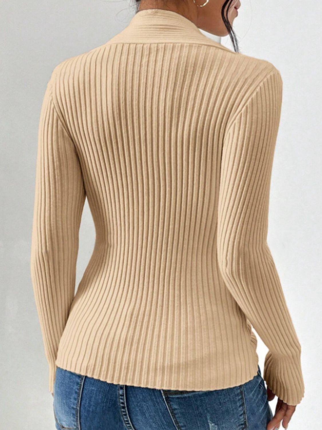 Twist Front Ribbed Long Sleeve Sweater - Bona Fide Fashion