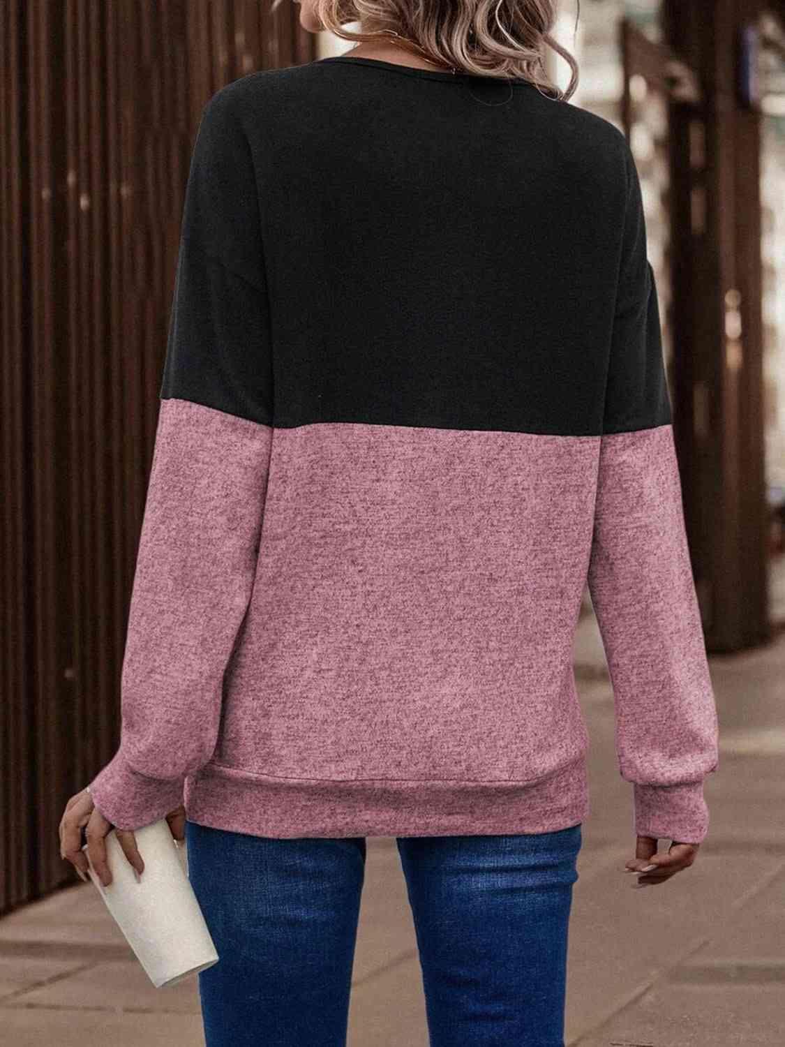 Two-Tone Crisscross Detail Sweatshirt - Bona Fide Fashion