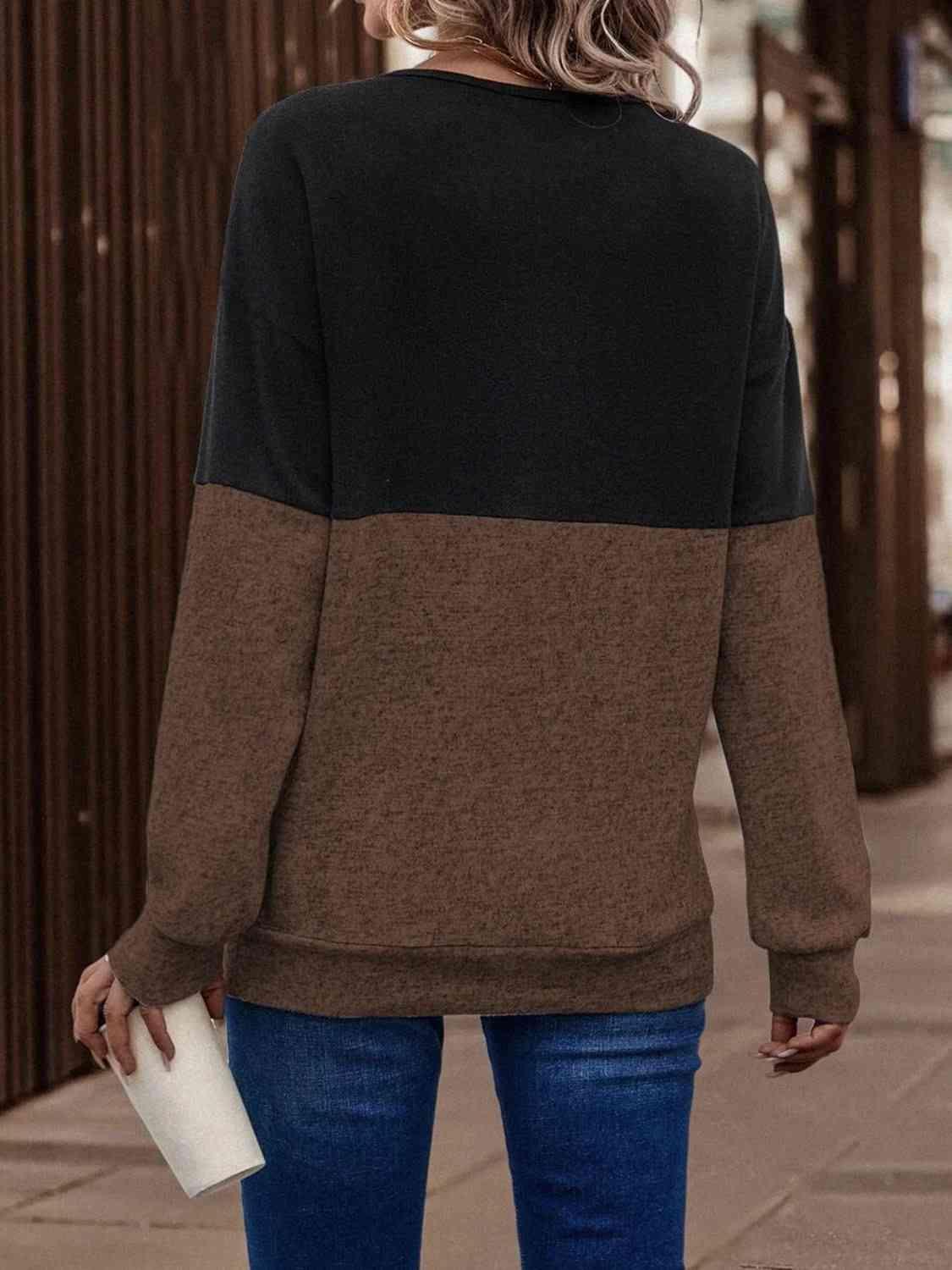Two-Tone Crisscross Detail Sweatshirt - Bona Fide Fashion