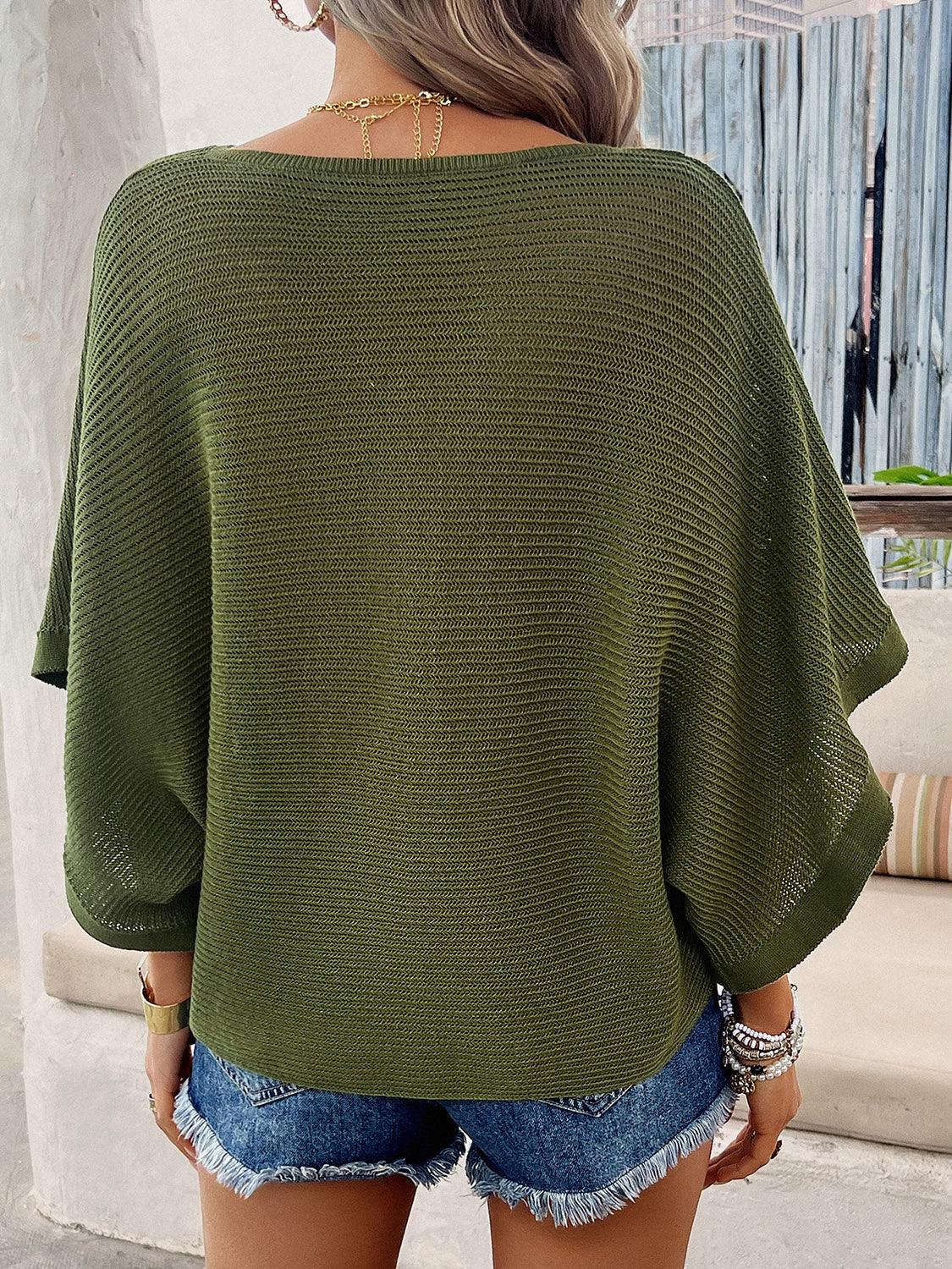 V-Neck Batwing Sleeve Knit Top - Bona Fide Fashion