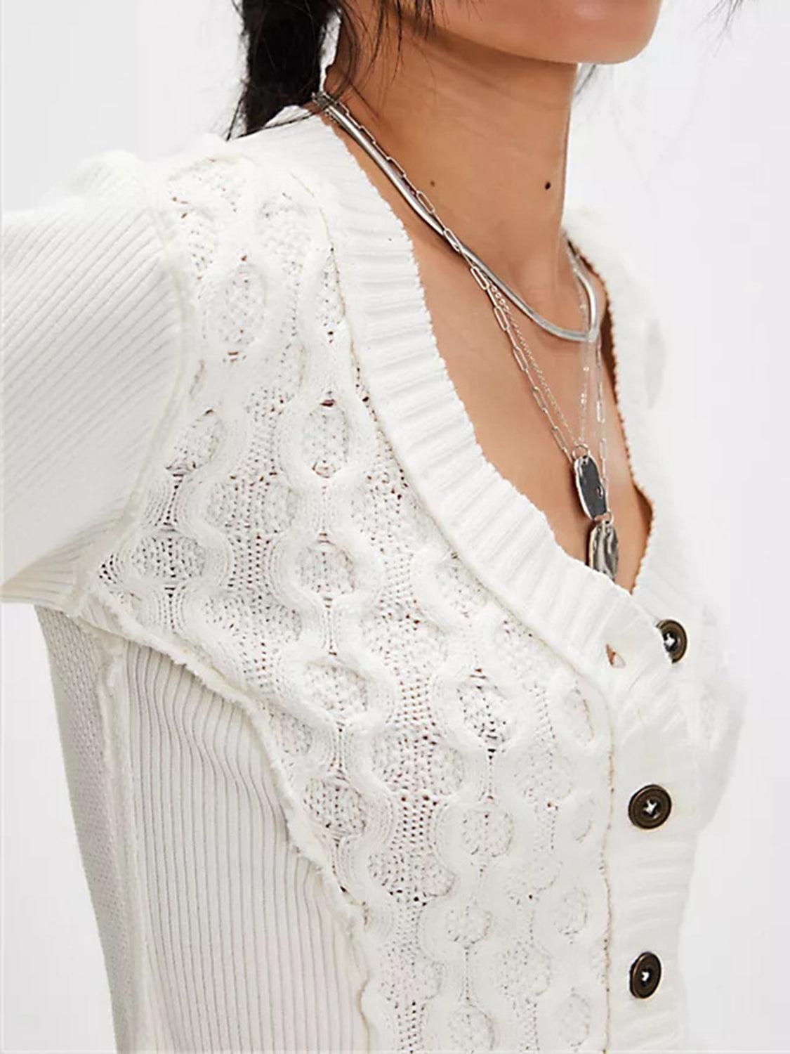 V-Neck Button Up Cropped Cardigan - Bona Fide Fashion