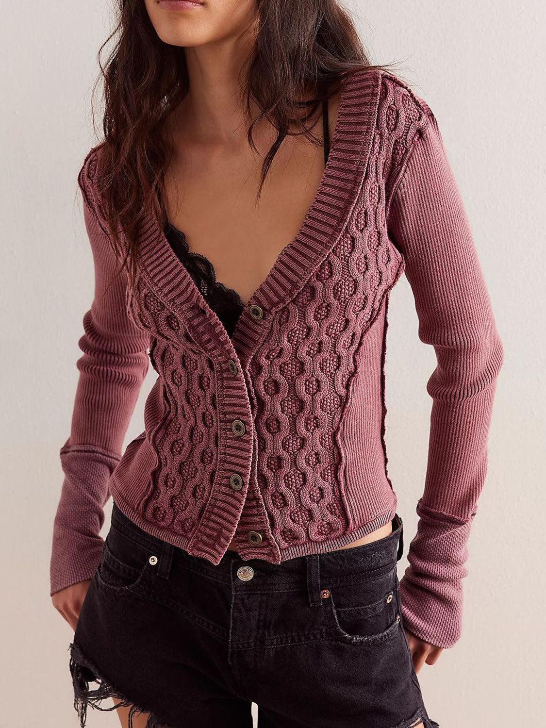 V-Neck Button Up Cropped Cardigan - Bona Fide Fashion