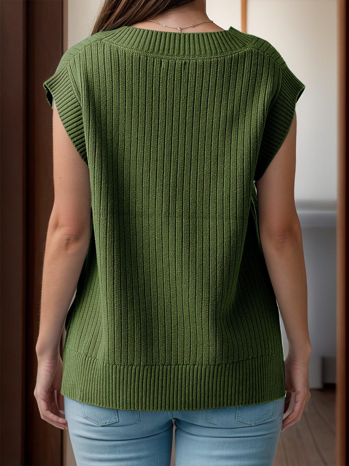 V-Neck Cap Sleeve Knit Vest - Bona Fide Fashion