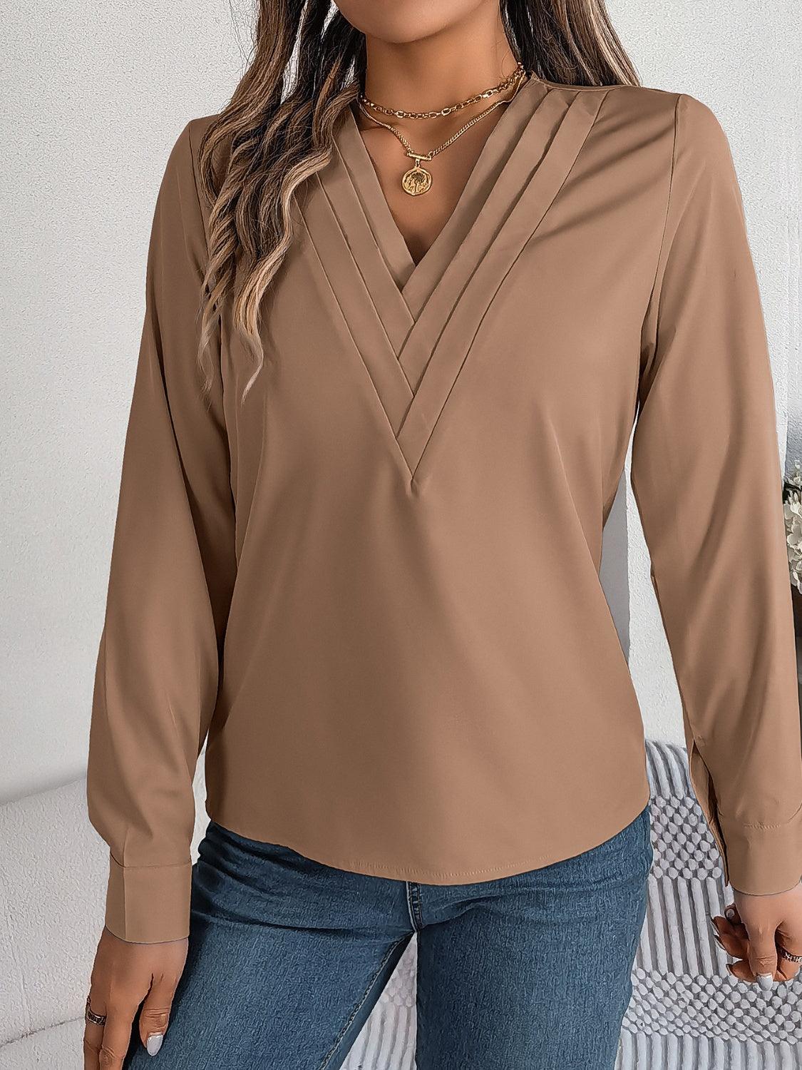 V-Neck Long Sleeve Blouse - Bona Fide Fashion